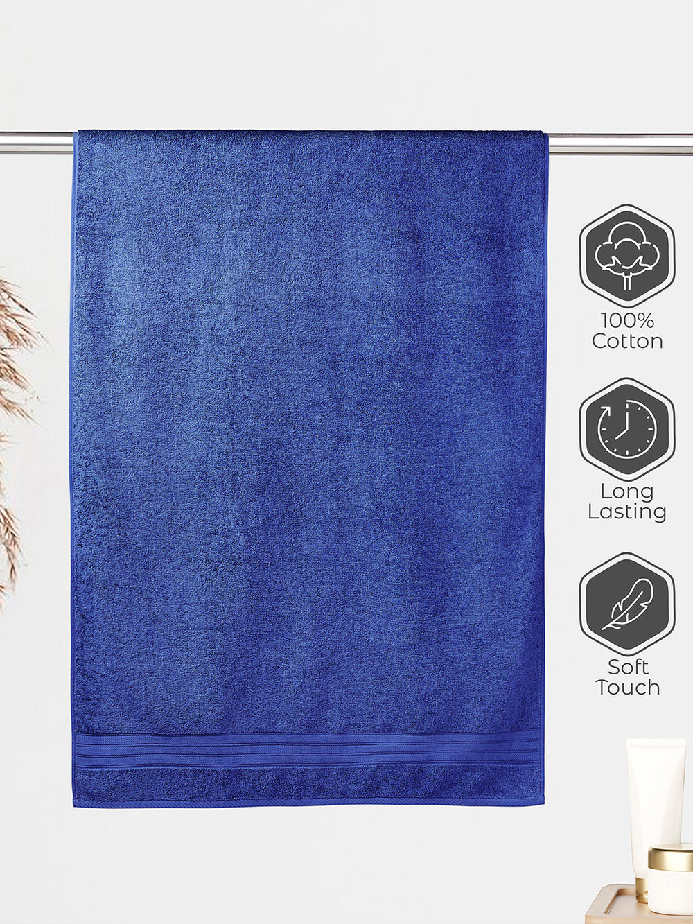 Home Easy 450 GSM 100% Cotton Blue Large Towel - Pack of 1