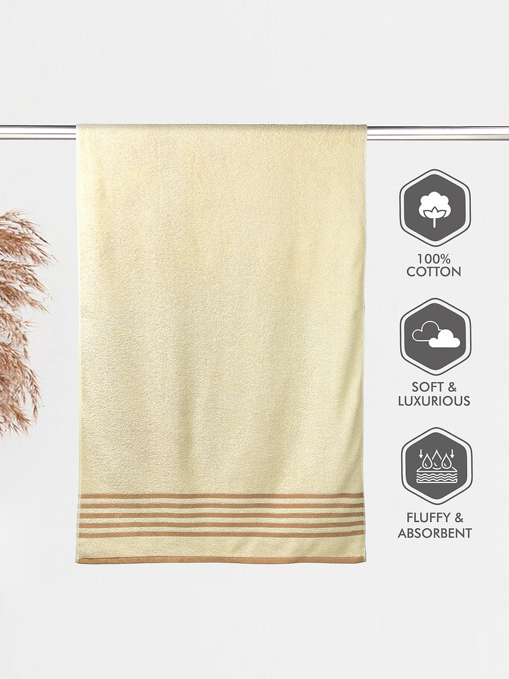 Basicx 380 GSM 100% Cotton Light Yellow Large Towel - Pack of 1