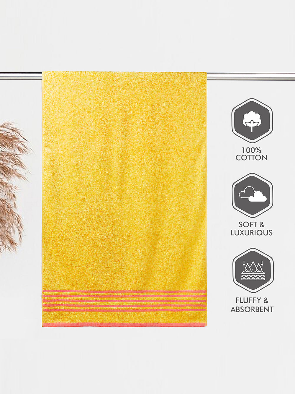 Basicx 380 GSM 100% Cotton Yellow Large Towel - Pack of 1