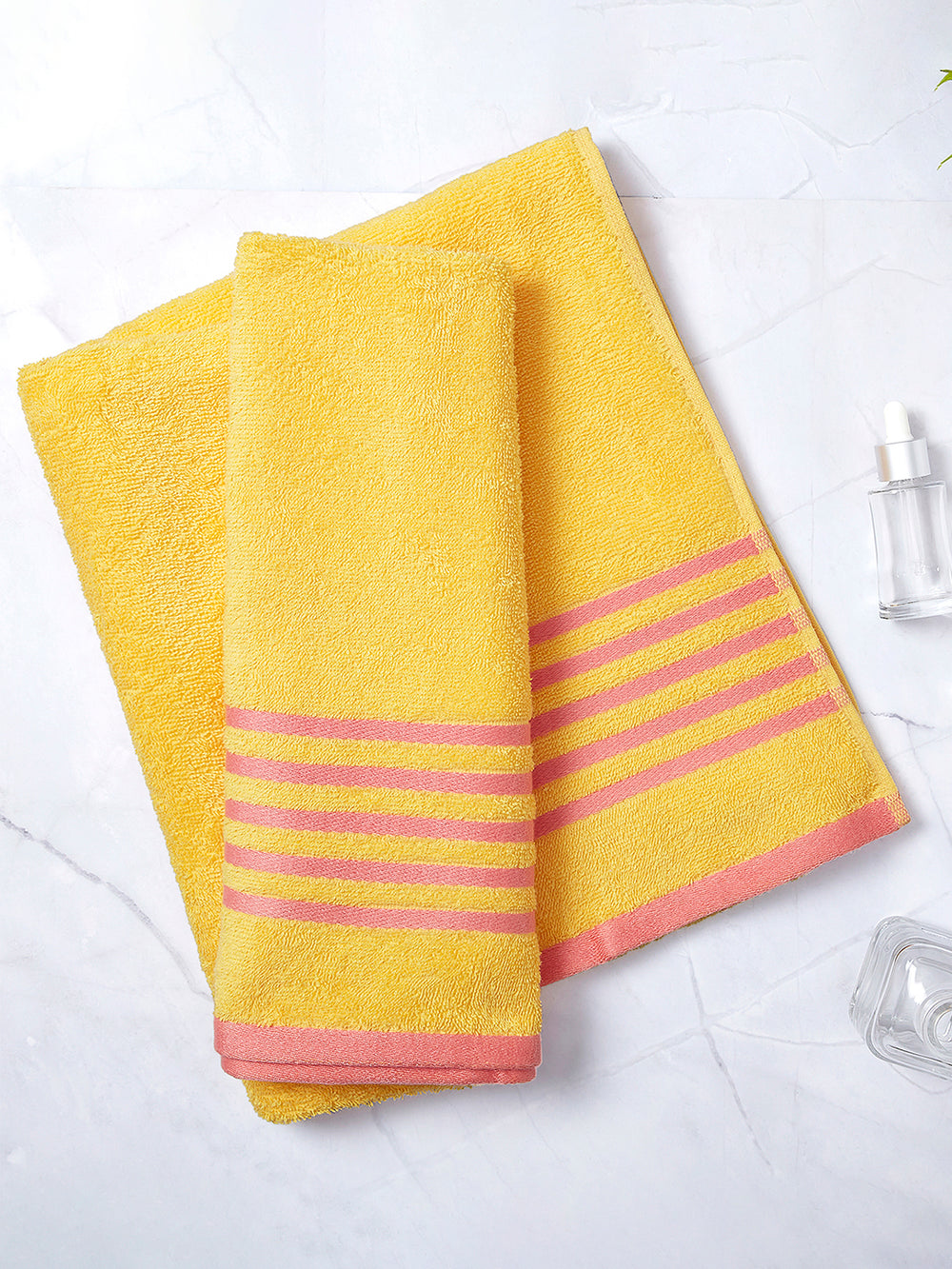 Basicx 380 GSM 100% Cotton Yellow Large Towel - Pack of 1