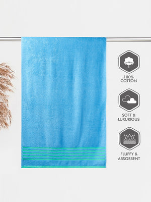 BasicX 380 GSM 100% Cotton Blue Bath Towel - Pack of 1 (150 L cm x 75 W cm)