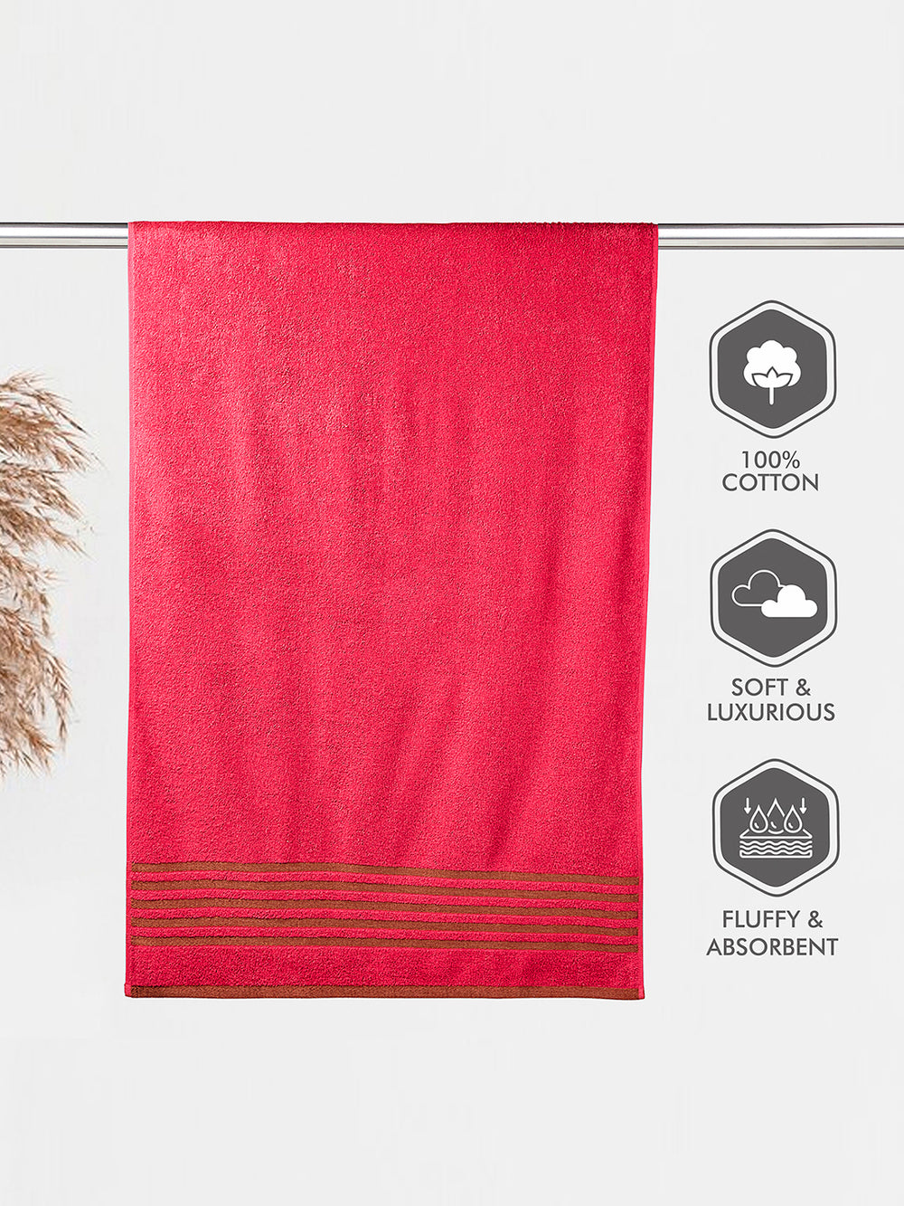 Basicx 380 GSM 100% Cotton Red Large Towel - Pack of 1