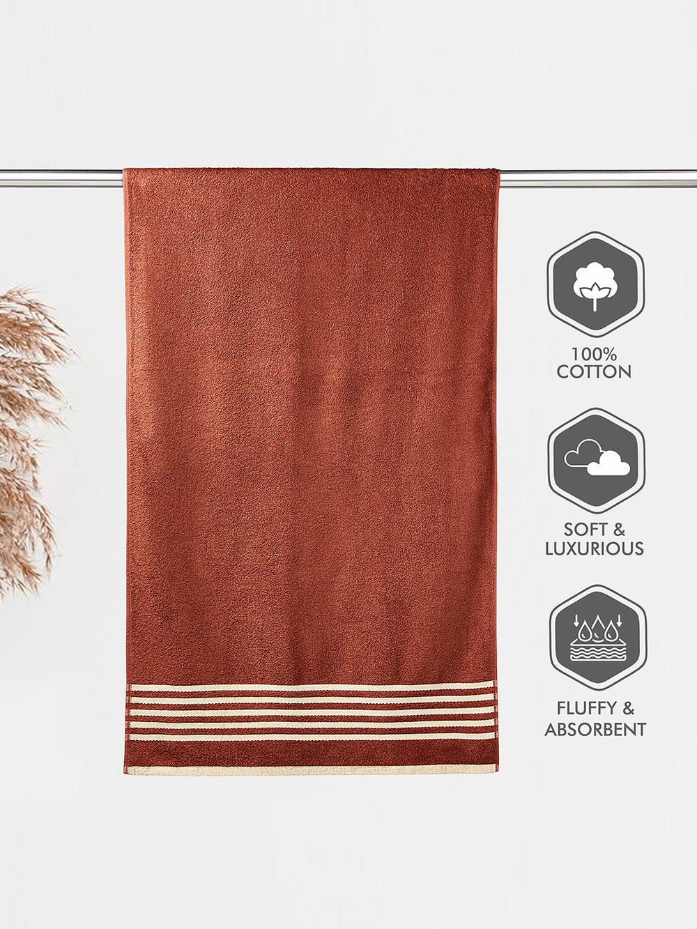Basicx 380 GSM 100% Cotton Brown Large Towel - Pack of 1
