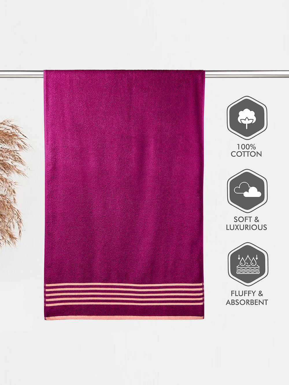 BasicX 380 GSM 100% Cotton Purple Bath Towel - Pack of 1 (150 L cm x 75 W cm)