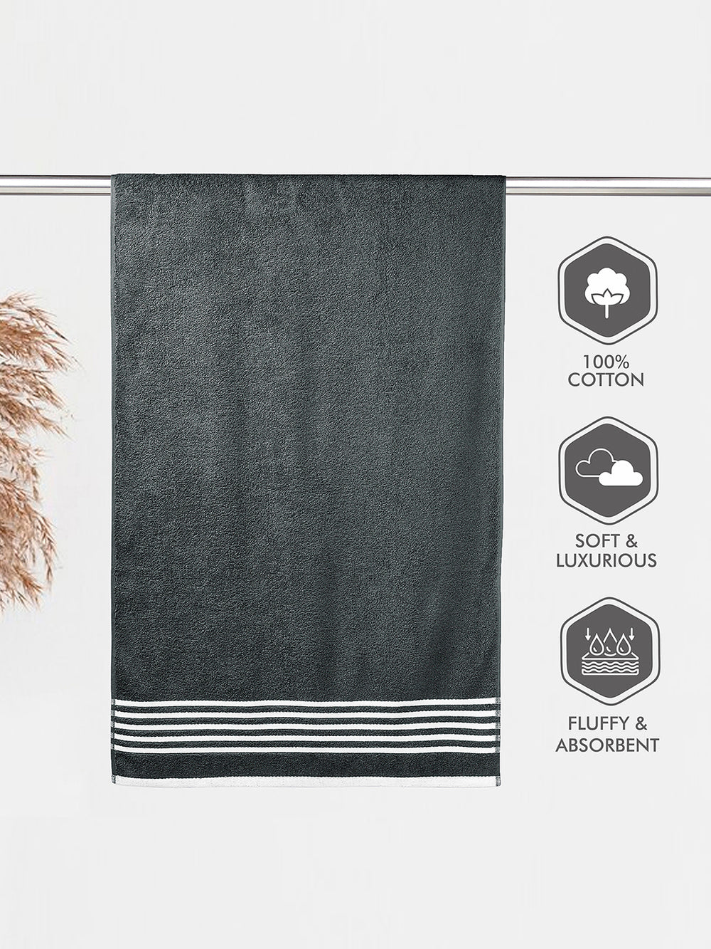 Basicx 380 GSM 100% Cotton Grey Large Towel - Pack of 1