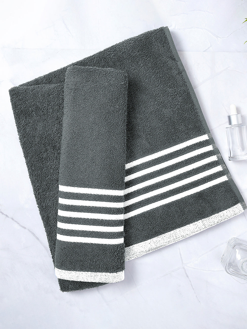 Basicx 380 GSM 100% Cotton Grey Large Towel - Pack of 1