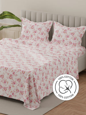100% Cotton King Bedsheet Set, 144 TC Printed, Lumina Floret