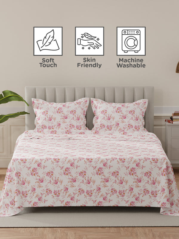 100% Cotton King Bedsheet Set, 144 TC Printed, Lumina Floret