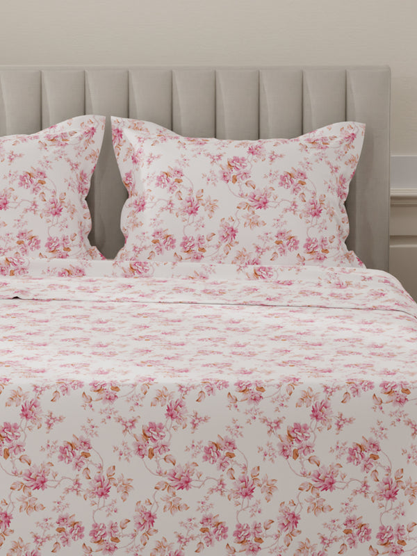 100% Cotton King Bedsheet Set, 144 TC Printed, Lumina Floret