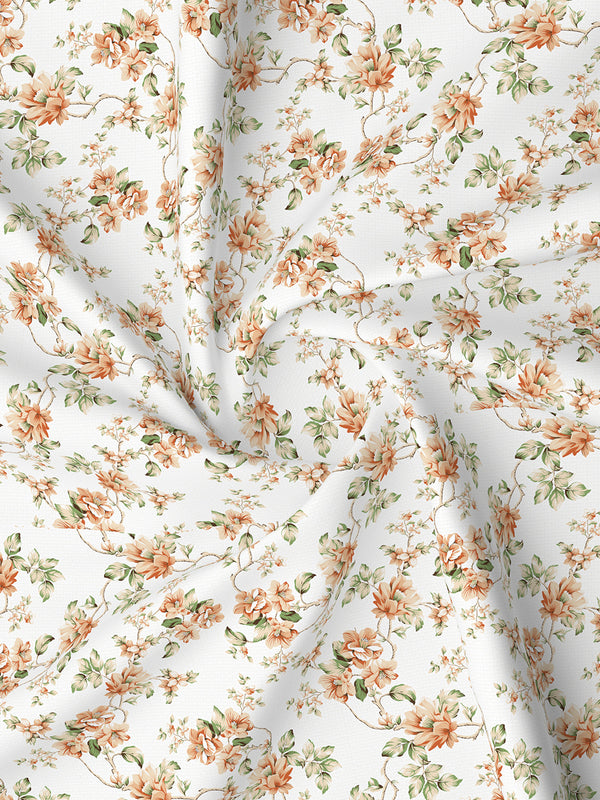 Lumina Floret 100% Cotton 144 TC Orange & White Floral King Bedsheet with 2 Pillow Covers