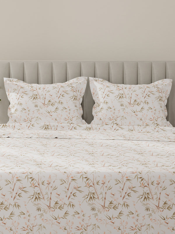 Lumina Floret 100% Cotton 144 TC Brown & White Floral King Bedsheet with 2 Pillow Covers