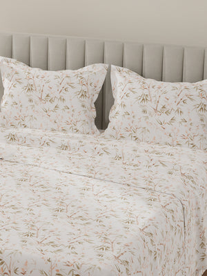 Lumina Floret 100% Cotton 144 TC Brown & White Floral King Bedsheet with 2 Pillow Covers
