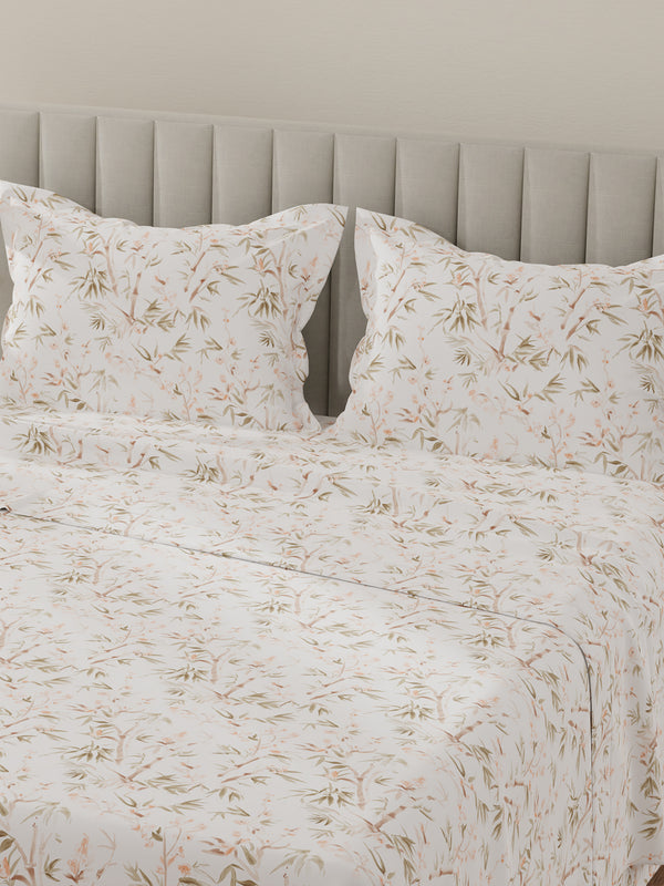 Lumina Floret 100% Cotton 144 TC Brown & White Floral King Bedsheet with 2 Pillow Covers