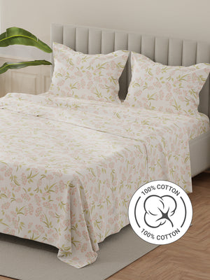 100% Cotton King Bedsheet Set, 144 TC Printed, Lumina Floret