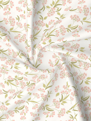 Lumina Floret 100% Cotton 144 TC White, Green, Red Floral King Bedsheet with 2 Pillow Covers