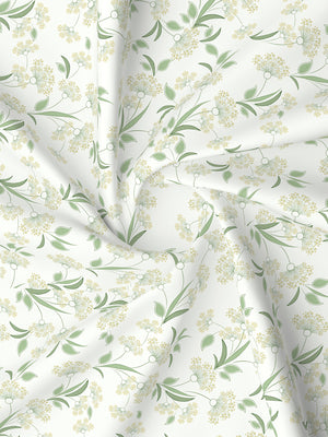Lumina Floret 100% Cotton 144 TC Green & White Floral King Bedsheet with 2 Pillow Covers
