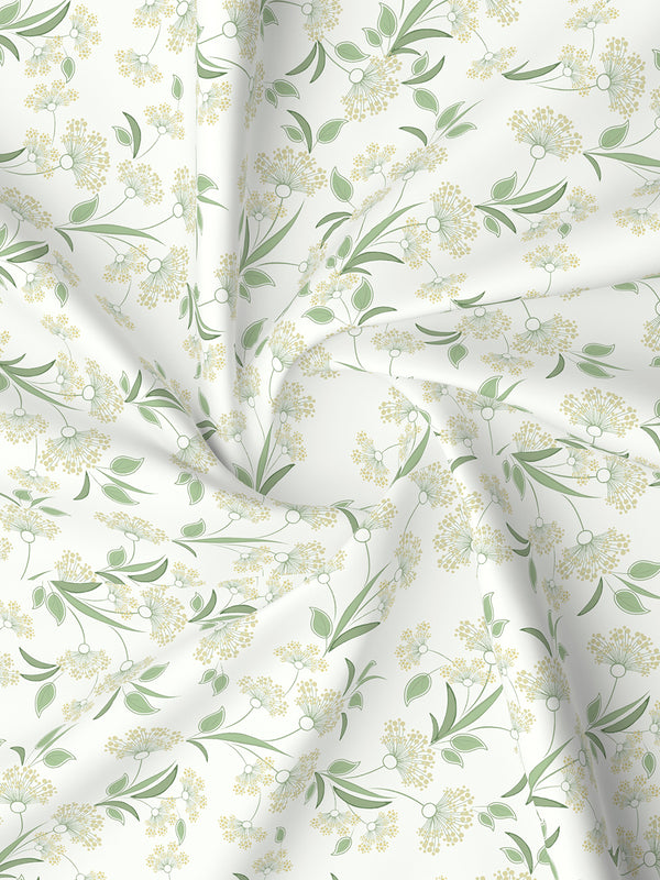 Lumina Floret 100% Cotton 144 TC Green & White Floral King Bedsheet with 2 Pillow Covers