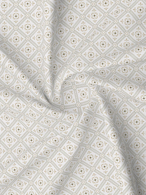 Lumina Floret 100% Cotton 144 TC Beige & White Ethnic Print King Bedsheet with 2 Pillow Covers