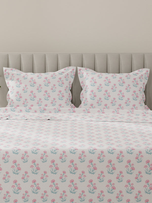 100% Cotton King Bedsheet Set, 144 TC Printed, Lumina Floret