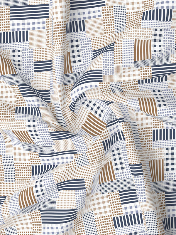 Lumina Floret 100% Cotton 144 TC Navy Blue & Brown Geometrical Print King Bedsheet with 2 Pillow Covers