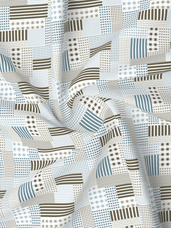 Lumina Floret 100% Cotton 144 TC Blue & Green Geometrical Print King Bedsheet with 2 Pillow Covers