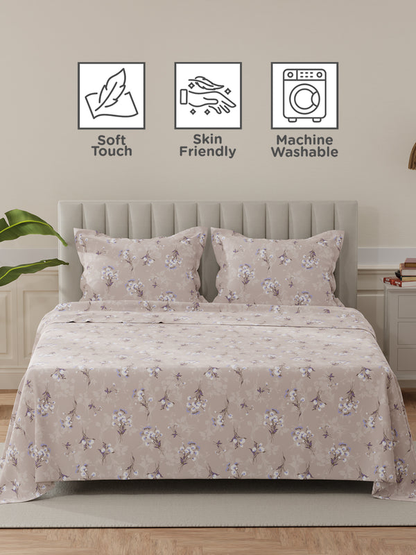 100% Cotton King Bedsheet Set, 144 TC Printed, Lumina Floret