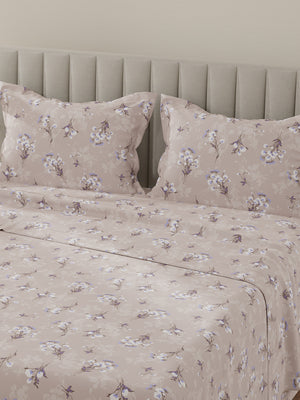 Lumina Floret 100% Cotton 144 TC Purple Floral King Bedsheet with 2 Pillow Covers