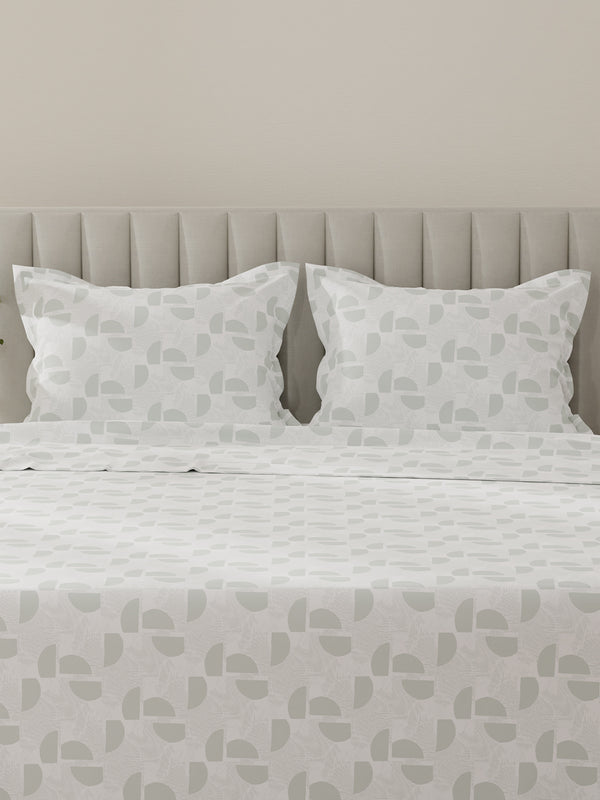 Lumina Floret 100% Cotton 144 TC Grey & White Geometrical Print King Bedsheet with 2 Pillow Covers