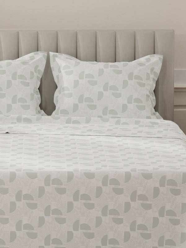 Lumina Floret 100% Cotton 144 TC Grey & White Geometrical Print King Bedsheet with 2 Pillow Covers