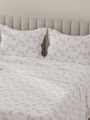 Lumina Floret 100% Cotton 144 TC Grey & White Geometrical Print King Bedsheet with 2 Pillow Covers