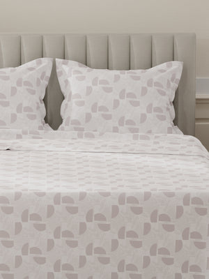 Lumina Floret 100% Cotton 144 TC Grey & White Geometrical Print King Bedsheet with 2 Pillow Covers