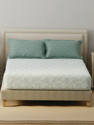BasicX 100% Cotton 120 TC Grey Floral Double Bedsheet with 2 Pillow Covers