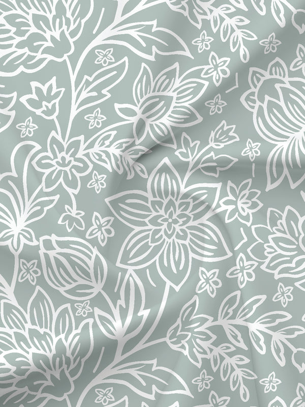 BasicX 100% Cotton 120 TC Grey Floral Double Bedsheet with 2 Pillow Covers