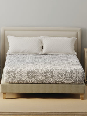 BasicX 100% Cotton 120 TC Grey Printed Double Bedsheet with 2 Pillow Covers