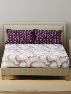 BasicX 100% Cotton 120 TC Purple & White Geometric Double Bedsheet with 2 Pillow Covers