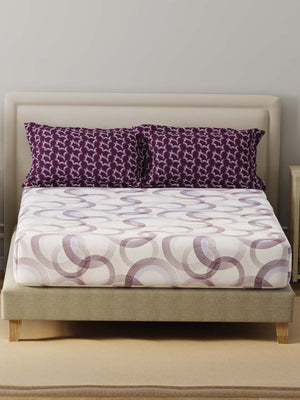 BasicX 100% Cotton 120 TC Purple & White Geometric Double Bedsheet with 2 Pillow Covers