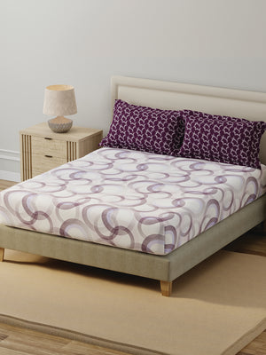 BasicX 100% Cotton 120 TC Purple & White Geometric Double Bedsheet with 2 Pillow Covers