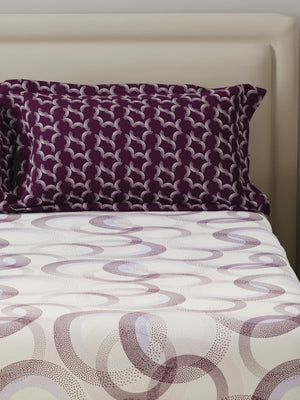 BasicX 100% Cotton 120 TC Purple & White Geometric Double Bedsheet with 2 Pillow Covers