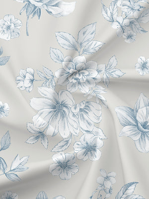 BasicX 100% Cotton 120 TC Blue & Grey Floral Double Bedsheet with 2 Pillow Covers