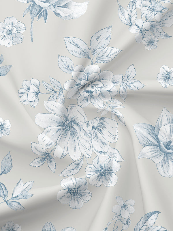 BasicX 100% Cotton 120 TC Blue & Grey Floral Double Bedsheet with 2 Pillow Covers
