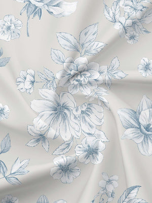 BasicX 100% Cotton 120 TC Blue & Grey Floral Double Bedsheet with 2 Pillow Covers