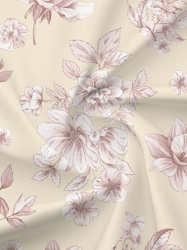 BasicX 100% Cotton 120 TC Cream & Pink Floral Double Bedsheet with 2 Pillow Covers