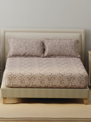 BasicX 100% Cotton 120 TC Beige Printed Double Bedsheet with 2 Pillow Covers