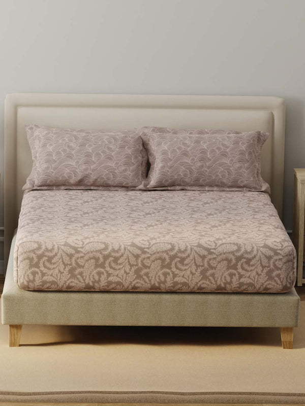 BasicX 100% Cotton 120 TC Beige Printed Double Bedsheet with 2 Pillow Covers