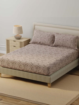 BasicX 100% Cotton 120 TC Beige Printed Double Bedsheet with 2 Pillow Covers