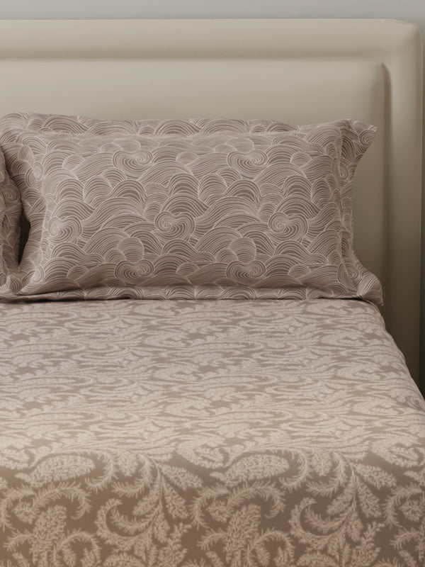 BasicX 100% Cotton 120 TC Beige Printed Double Bedsheet with 2 Pillow Covers