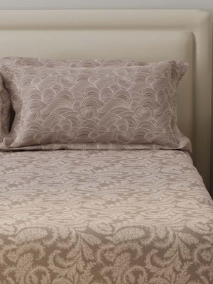BasicX 100% Cotton 120 TC Beige Printed Double Bedsheet with 2 Pillow Covers