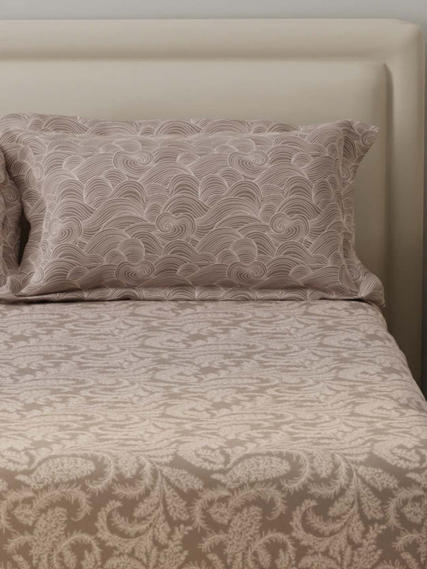 BasicX 100% Cotton 120 TC Beige Printed Double Bedsheet with 2 Pillow Covers