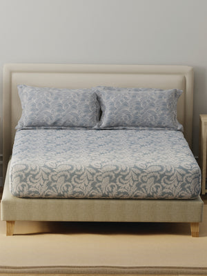 BasicX 100% Cotton 120 TC Grey Printed Double Bedsheet with 2 Pillow Covers