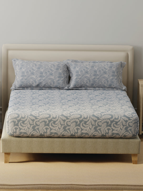 BasicX 100% Cotton 120 TC Grey Printed Double Bedsheet with 2 Pillow Covers